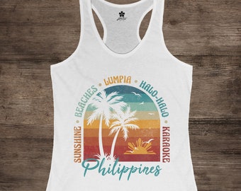 Philippines Tank Top, Island Palm Tree Tank Top, Tropical Sunset Island Tank Top, Pinoy Tank, Philippines Gift, Women's Ideal Racerback Tank