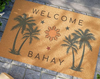 Filipino Welcome Bahay Door Mat, Pinoy Doormat, Philippines Sun Star Decor, Gift for Filipino Housewarming, Tropical Beachy Doormat for Home