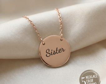 Sister Stainless Steel Necklace | Dainty & Elegant Circle Pendant Engraving, Sister Gift