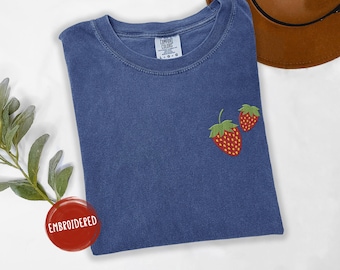 Embroidered Strawberries Shirt | Trendy Berry Core Comfort Colors® T-shirt