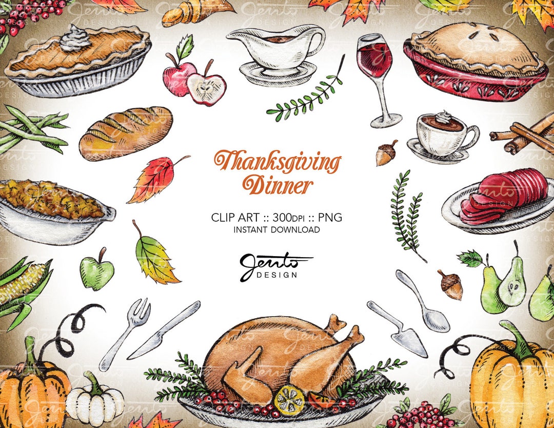 Thanksgiving Dinner Clip Art Set Turkey Pumpkins Acorns - Etsy