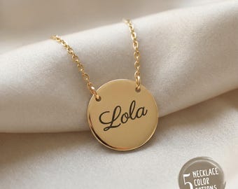 Lola Engraved Stainless Steel Necklace | Circle Pendant Engraving, Mother's Day Gift