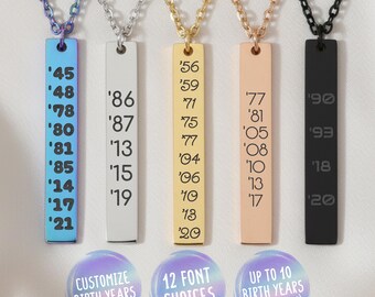 Personalized Birth Year Numbers Engraved Vertical Bar Necklace | Custom Bar Pendant Gift