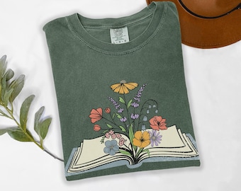 Comfort Colors® Floral Book Shirt | Distressed Bookish Reading Flowers T-Shirt