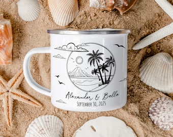 Personalized Tropical Beach Adventuring Couples Mug: Custom Couple Mugs for Wedding Anniversary, Engagement & Newlywed Gift, Camping Mug