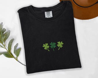 Comfort Colors® Embroidered St. Patrick's Day Shirt, Shamrock Lucky Clovers T-shirt, Saint Patty's Tee