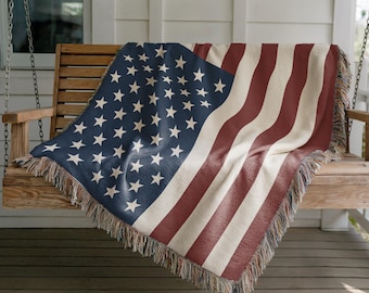 American Flag Woven Throw Blanket | USA Patriotic Americana Decor