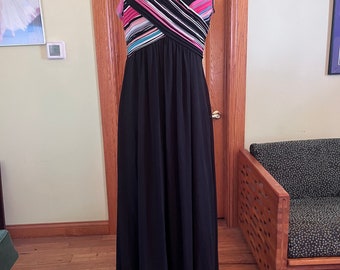 Black maxi dress chiffon dress retro with striped bodice.