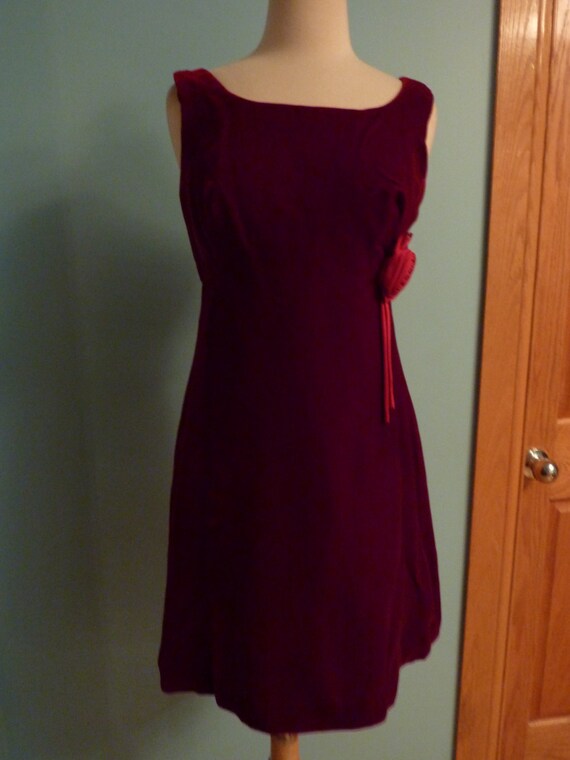 Vintage 1960s, deep ruby velvet dress sleeveless d
