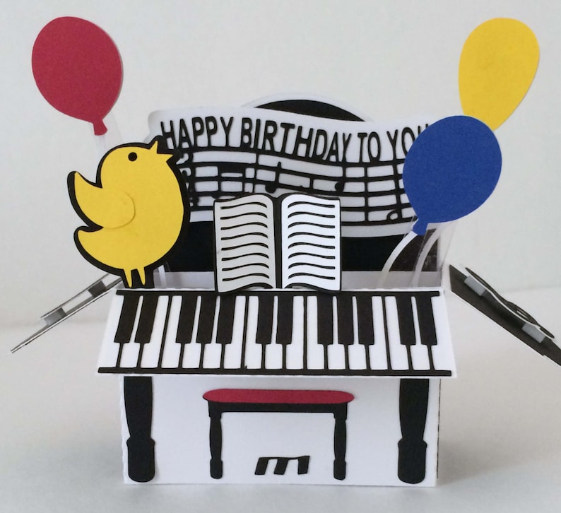 Happy Birthday Piano Card In A Box 3D SVG | Etsy