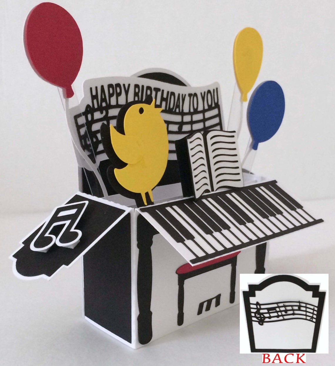 Happy Birthday Piano Card in A Box 3D SVG Etsy