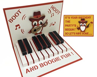 Happy Birthday Country Owl, Piano, 3D Popup SVG Cutting File