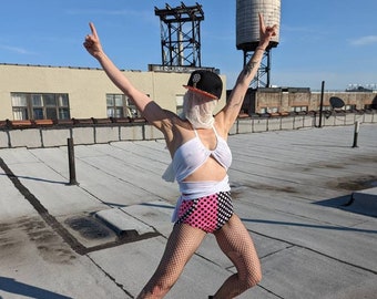 Convertible spandex halter top - white - wrap style - S/M