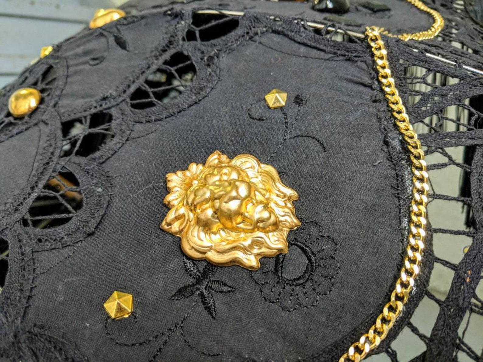 Led Parasol Black Fringe Light up Parasol With Gold Tone Etsy