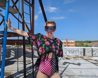 One size crop sequined top with fringe