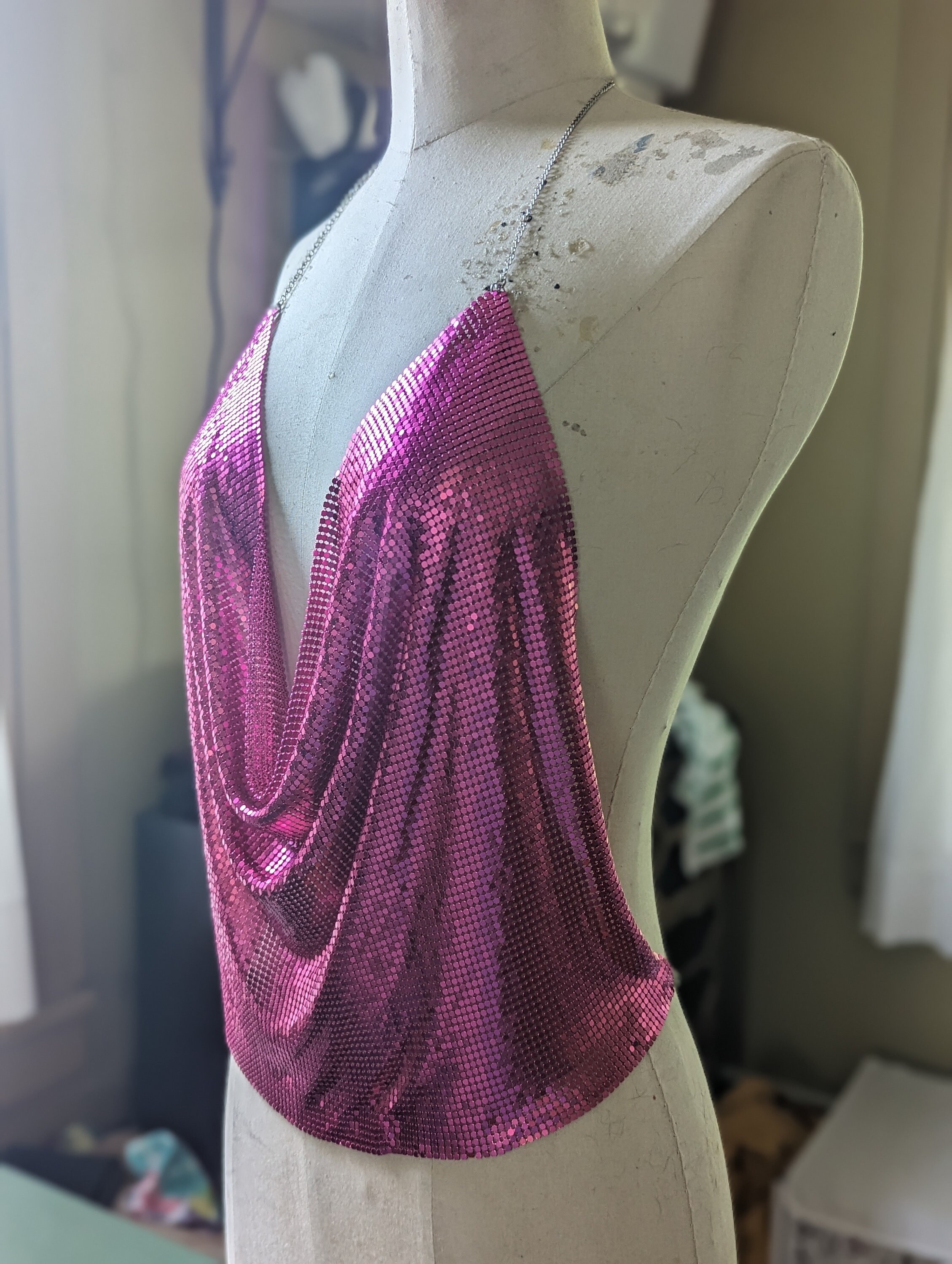 Tシャツ・カットソー [SCULPTOR] Beaded Mesh Halter Top Dirty Pink SC24A214PK MUSINSA | SCULPTOR Beaded Mesh Halter Top Dirty Pink