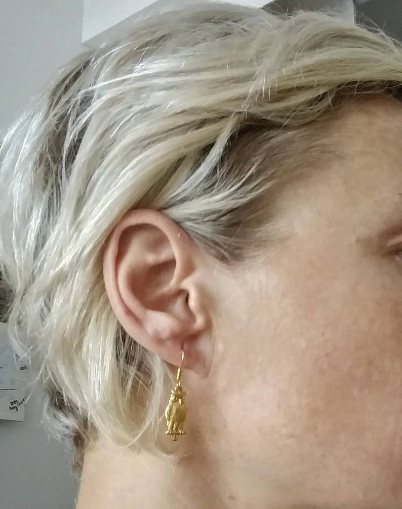 Small brass owl earrings brass w nickle free hooks
