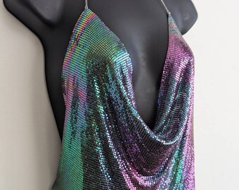 Metallic Fuchsia Pink Metal Mesh Halter Top One Size Fits