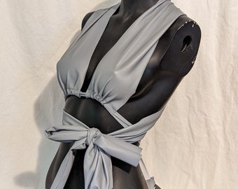 Convertible spandex halter top - reflective gray - wrap style - S/M