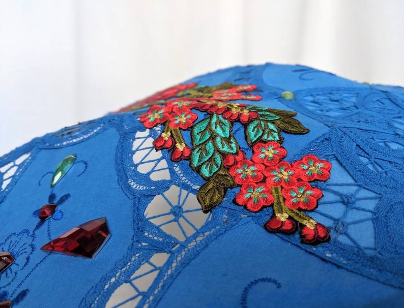 LED Festival Parasol Blue Lace Umbrella W Led Fairy Lights Etsy