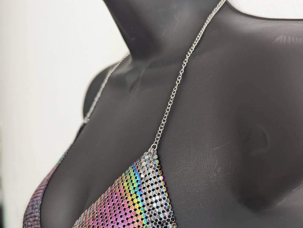 Metallic Fuchsia Pink Metal Mesh Halter Top One Size Fits