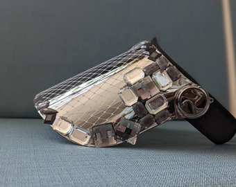 Visor - veiled and bedazzled silver metallic shine reflective