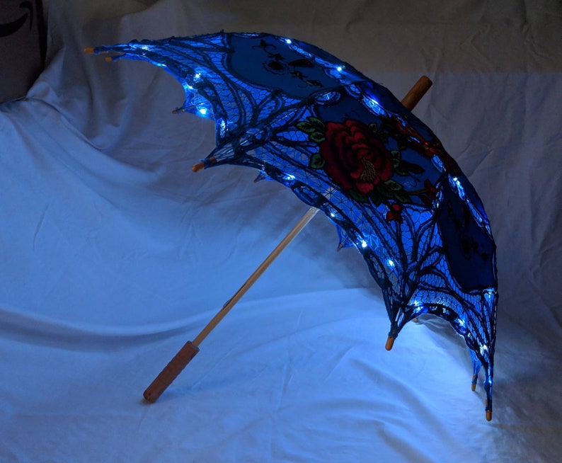 LED Festival Parasol Blue Lace Umbrella W Led Fairy Lights Etsy