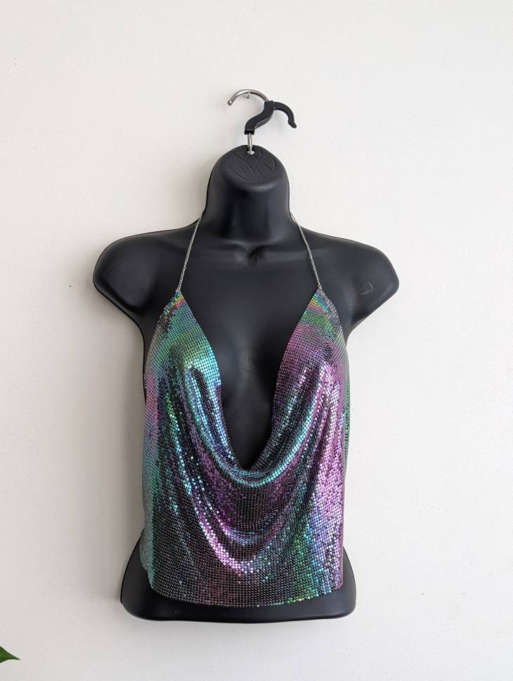 Tシャツ・カットソー [SCULPTOR] Beaded Mesh Halter Top Pale Purple SC24A214PU MUSINSA | SCULPTOR Beaded Mesh Halter Top Pale Purple