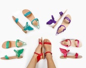 Leather Sandals, sandals, Women Greek sandals Ermes winged, Customised colours.