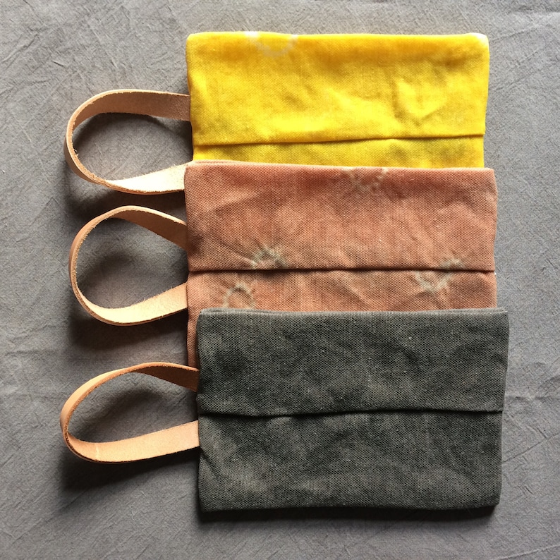 Dark grey Linen pouch pencil case waxed canvas and leather