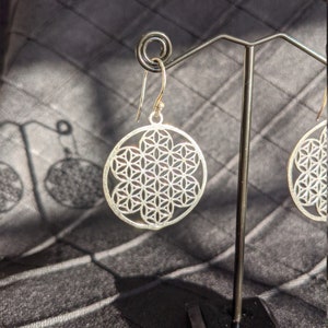 Sacred Geometry Flower of Life Earrings, Hoop Earrings, Boho Earrings, Indian Earrings, Festival Jewelry, Brass Earrings