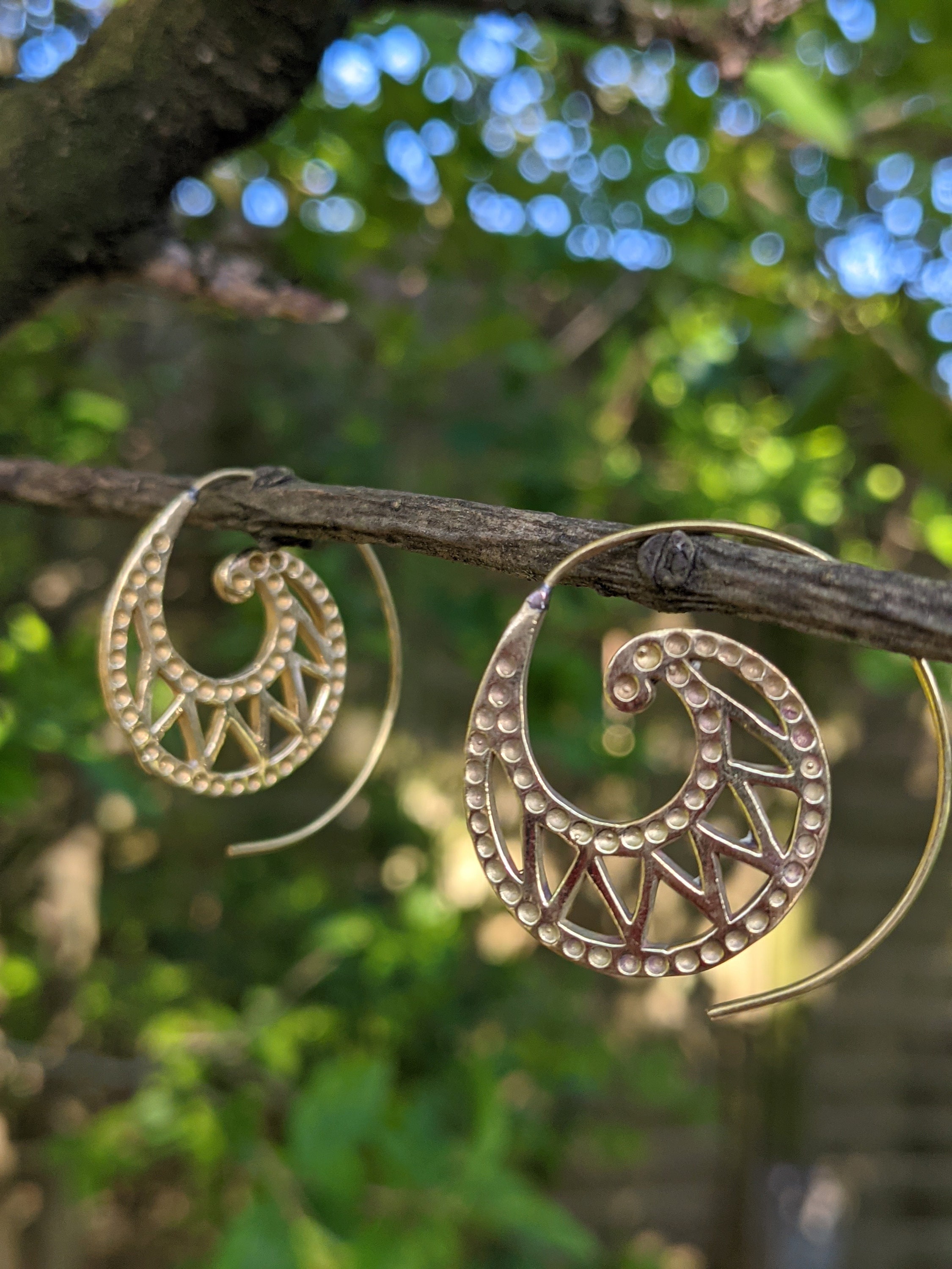 Holzohrringe braun Spirale Raute 45 mm Tribal Ohrringe Kokos Holz Edelstahl Ohrhänger Organic