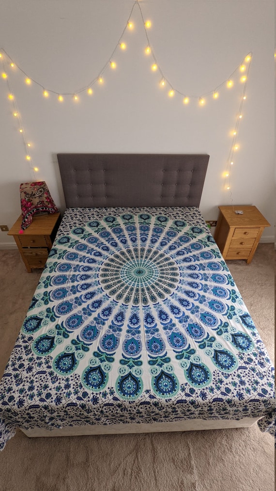 Mandala Cotton Bedsheet King size flat sheet, Mandala Tapestry, Bohemian Home Decor, Peacock Mandala, Jaipur Bedsheet