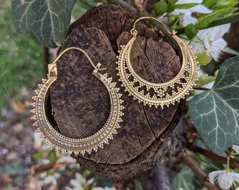 Grands cerceaux Sun Mandala, boucles d’oreilles en laiton, boucles d’oreilles Boho. Boucles d’oreilles ethniques, Boucles d’oreilles tribales, Boucles d’oreilles gitanes