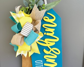 3D Lettering | Front Door Decor | Tag Door Hanger | Front Door Wreath | Hello Sunshine | Front Door Sign | Door Hanger | Housewarming Gift