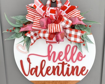 Hello Valentine, Valentine’s Day, Valentines, Farmhouse, Door Hanger, Wooden Wreath, 3D, Front Door, Home Decor, Round Wood Sign, Circle
