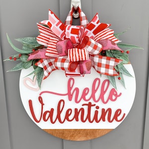 Hello Valentine, Valentine’s Day, Valentines, Farmhouse, Door Hanger, Wooden Wreath, 3D, Front Door, Home Decor, Round Wood Sign, Circle
