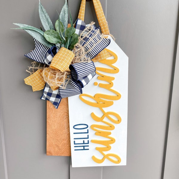 3D Lettering | Front Door Decor | Tag Door Hanger | Front Door Wreath | Hello Sunshine | Front Door Sign | Door Hanger | Housewarming Gift