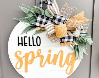 Hello Spring | Wood Door Hanger | Front Door Decor | Spring Door Hanger | Farmhouse Decor | 3D Lettering | Housewarming Gift | Realtor Gift