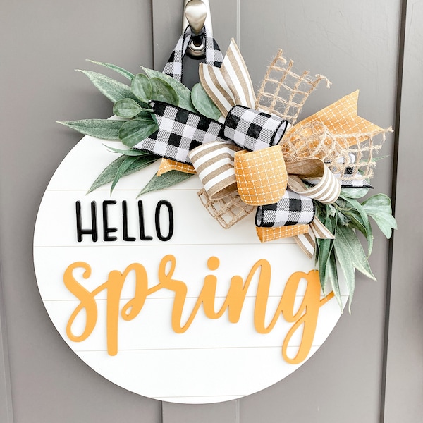 Hello Spring | Wood Door Hanger | Front Door Decor | Spring Door Hanger | Farmhouse Decor | 3D Lettering | Housewarming Gift | Realtor Gift