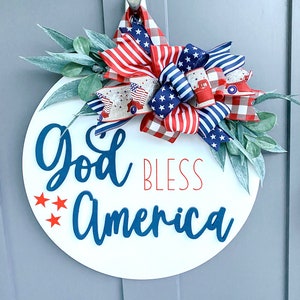 God Bless America Wood Door Hanger | Front Door Decor | Spring Door Hanger | Farmhouse Decor | 3D Lettering | Housewarming Gift | Realtor