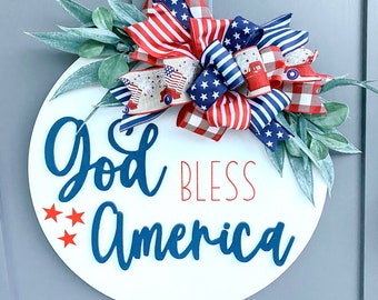 God Bless America Wood Door Hanger | Front Door Decor | Spring Door Hanger | Farmhouse Decor | 3D Lettering | Housewarming Gift | Realtor