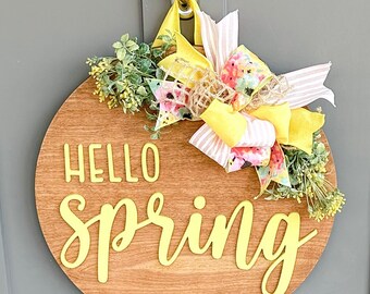 Hello Spring | Wood Door Hanger | Front Door Decor | Spring Door Hanger | Farmhouse Decor | 3D Lettering | Housewarming Gift | Realtor Gift
