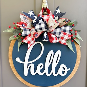 Hello Americana Wood Door Hanger | Front Door Decor | Spring Door Hanger | Farmhouse Decor | 3D Lettering | Housewarming Gift | Realtor