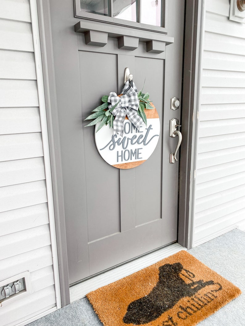Front Door Decor Home Sweet Home Round Wood Sign Front Etsy
