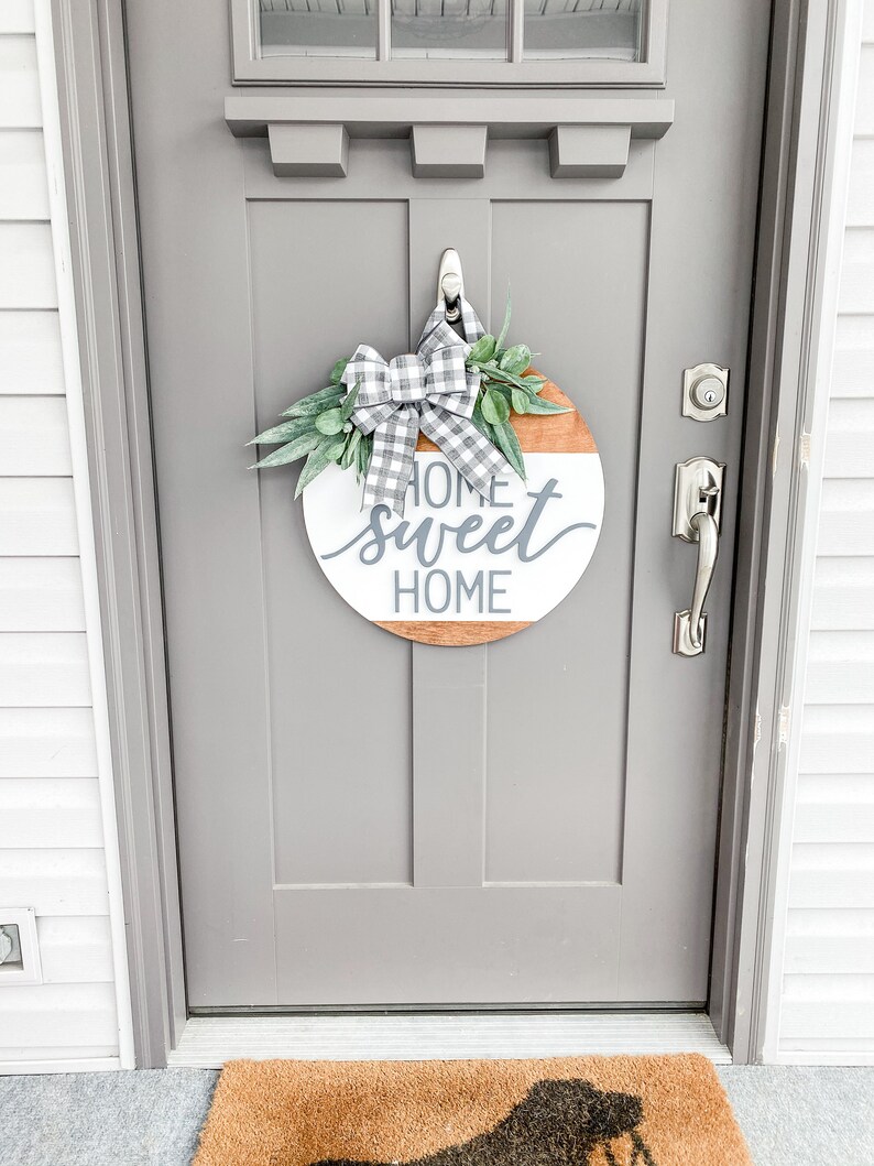 Front Door Decor Home Sweet Home Round Wood Sign Front Etsy