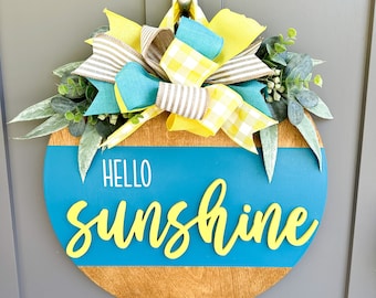 Hello Sunshine | Wood Door Hanger | Summer Front Door Decor | Summer Door Hanger | Farmhouse Decor | 3D Lettering