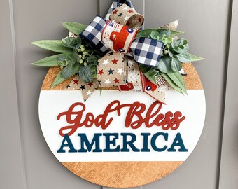 God Bless America Wood Door Hanger | Front Door Decor | Spring Door Hanger | Farmhouse Decor | 3D Lettering | Housewarming Gift | Realtor