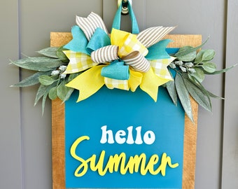 Hello Summer | Wood Door Hanger | Summer Front Door Decor | Summer Door Hanger | Farmhouse Decor | 3D Lettering