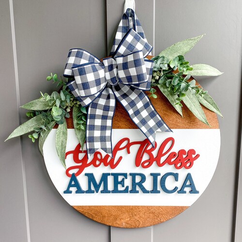 250th God Bless America Cross Door Hanger w/ room for mini main image 1